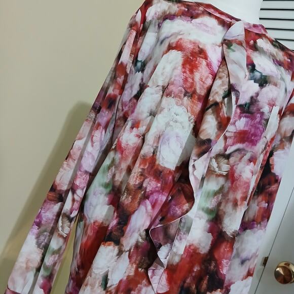 NYDJ Not your Daughters Jeans XL Abstract Floral Long-Sleeved blouse ruffle - Picture 1 of 16